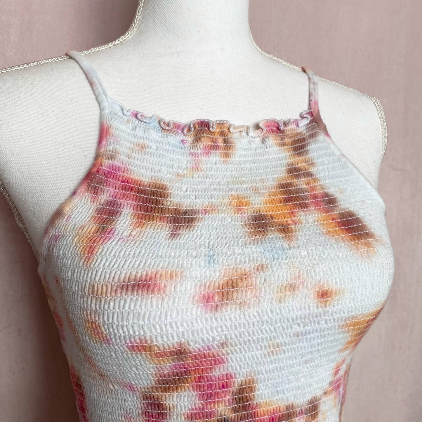 Reworked Tie Dye Smocked Crop Tank Top, Size S/M