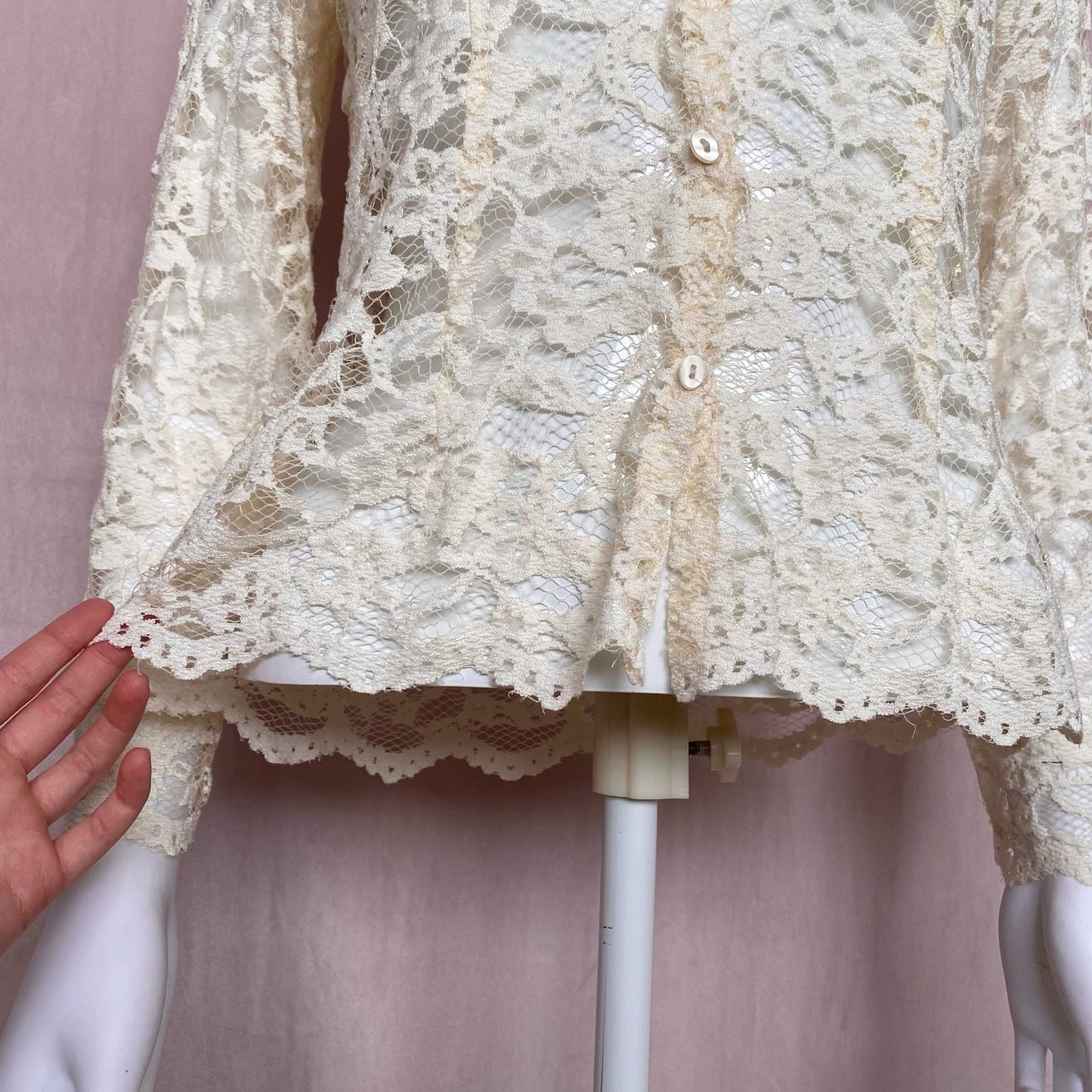 Vintage ICE Cream Lace Button Up Long Sleeve, Size Small