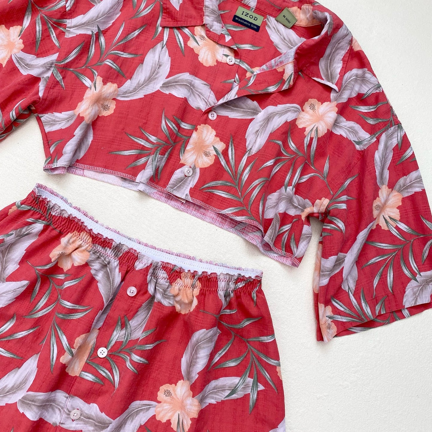 Upcycled Hawaiian Button Front Two Piece Skirt Set, Size M/L