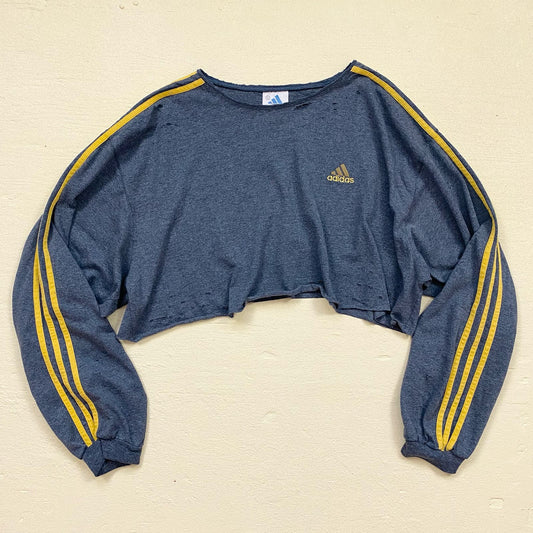 Upcycled Vintage Adidas Distressed Crop Long Sleeve, Size Large