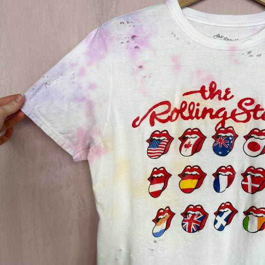 Reworked The Rolling Stones Tie Dye Distressed Band Tee, Size Medium