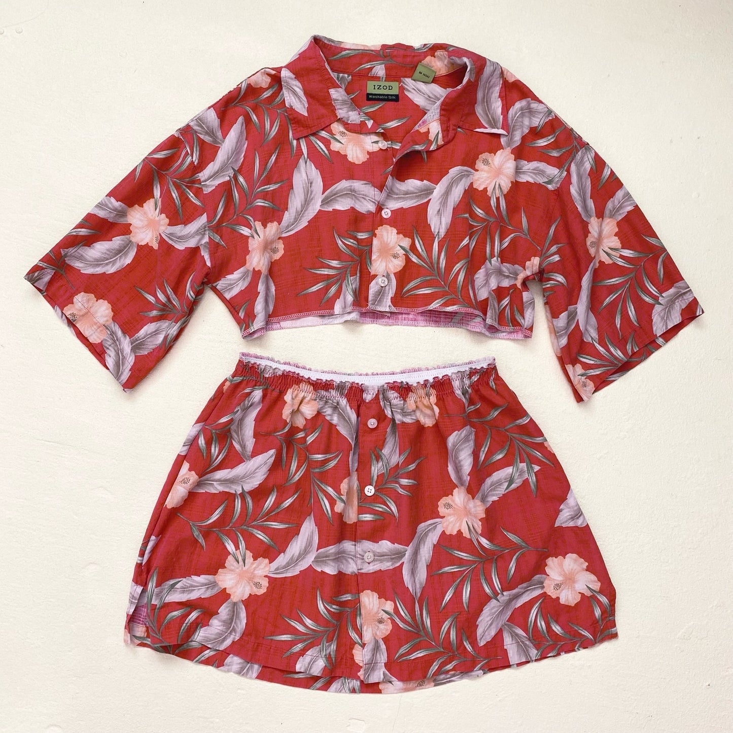 Upcycled Hawaiian Button Front Two Piece Skirt Set, Size M/L
