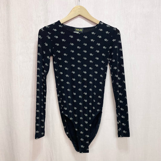Vintage Taxi Black Long Sleeve Ditsy Floral Bodysuit, Size Small