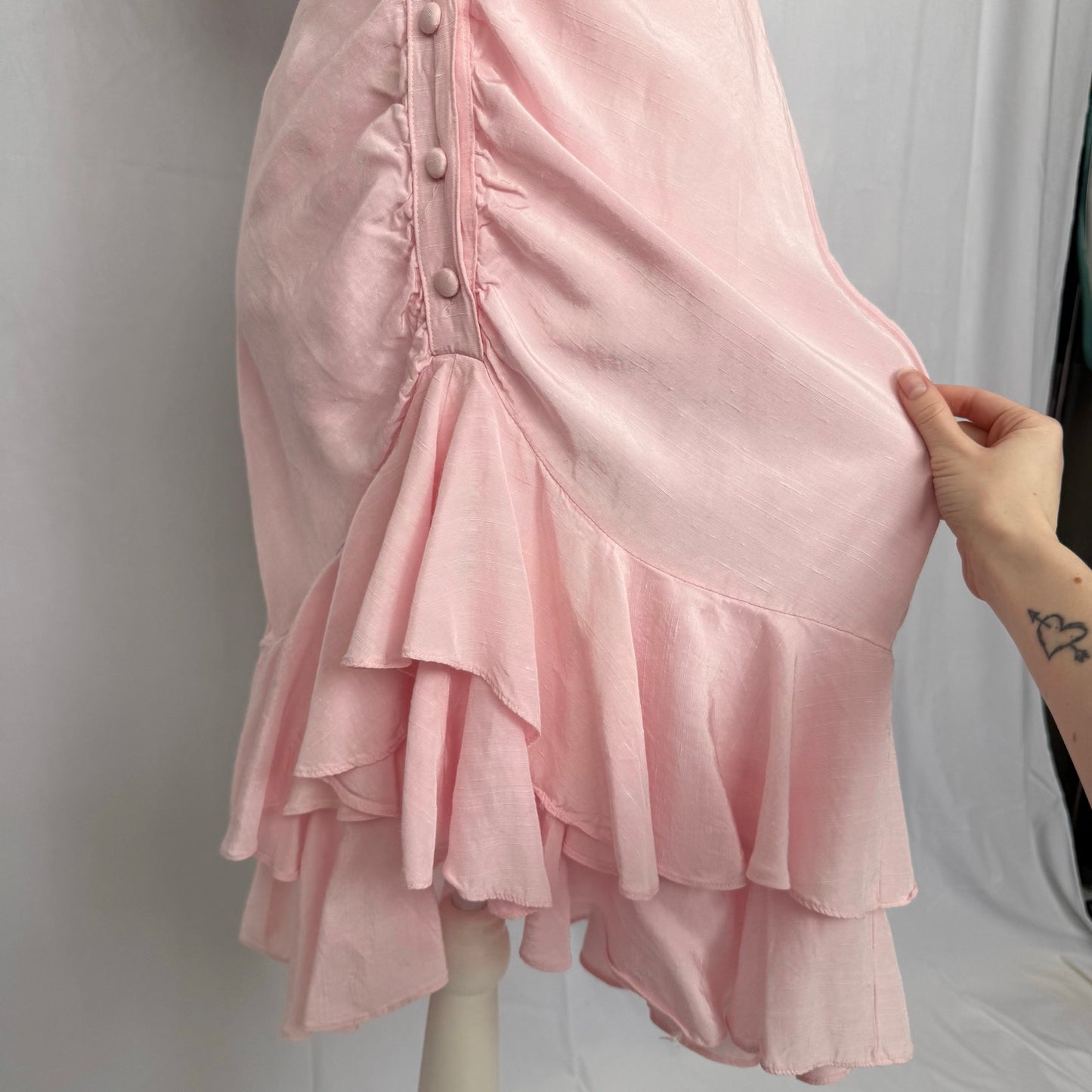 Vintage 80s Jonathan Martin Pink Button Front Dress, Size 9/10