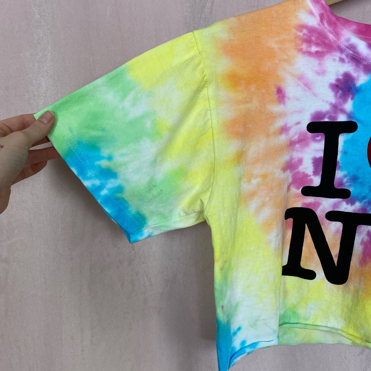 Reworked I Heart NY Rainbow Tie Dye Crop Tee, Size Small
