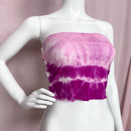 Scrap Fabric Distressed Pink Tie Dye Crop Tube Top, Size Large