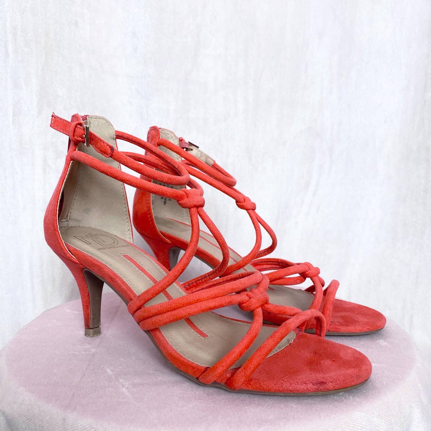 Secondhand New Directions Coral Suede Strappy Sandal Heels, Size 6