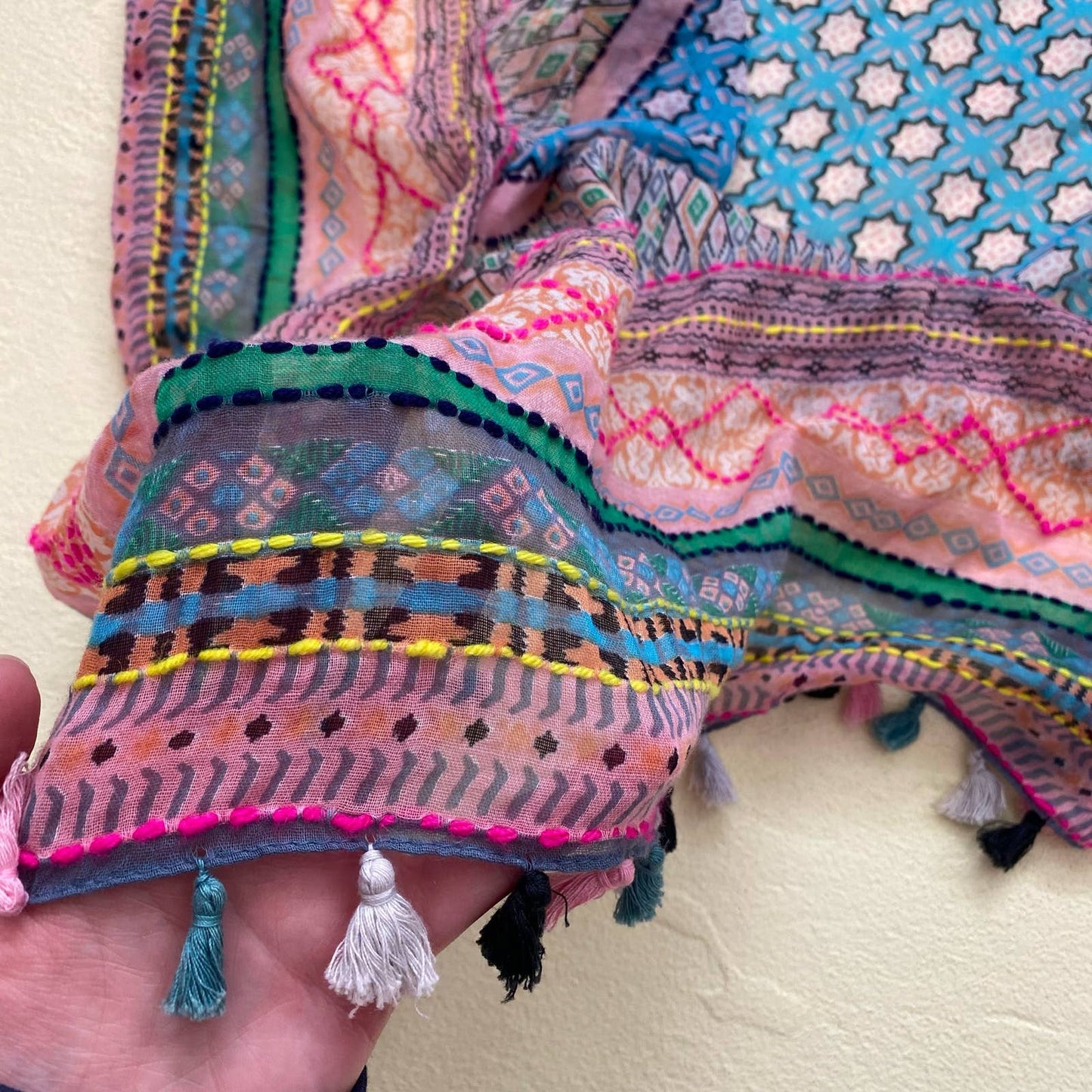Secondhand Rainbow Knit Versatile Tassel Scarf - Shawl, Top, Skirt, etc.