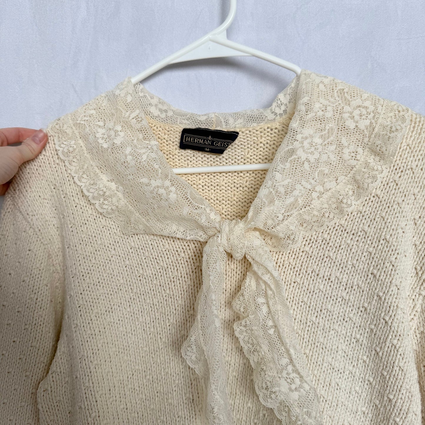 Vintage Herman Geist Lace Collar Knit Sweater, Size Small