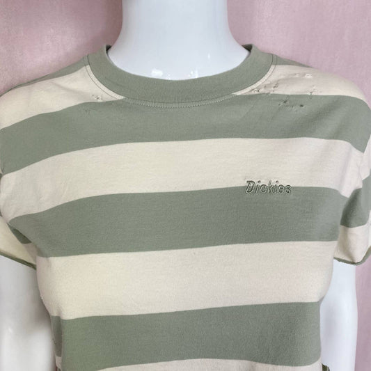 Reworked Dickies Rugby Stripe Distressed Crop Tee, Size XS