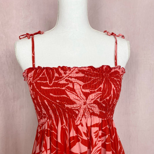 Vintage RJC Hawaiian Tie Strap Floral Smocked Tank Top, Size XS