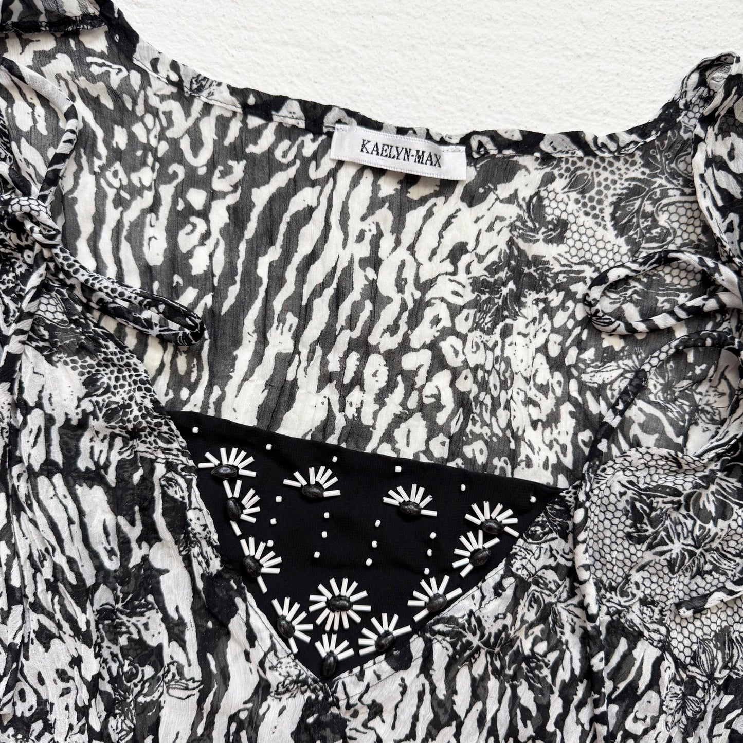 Y2K Kaelyn Max Sheer Beaded Tie Sleeve Blouse, Size Large