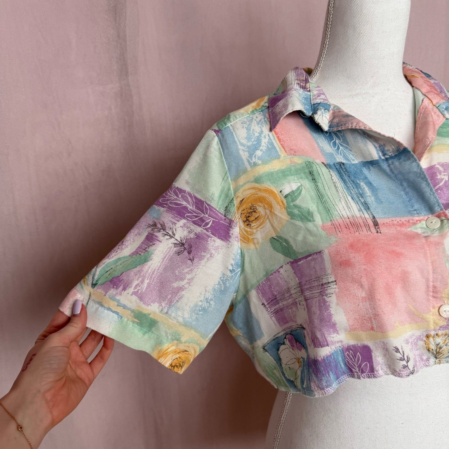 Upcycled Vintage Alfred Dunner Crop Button Up, Size 14