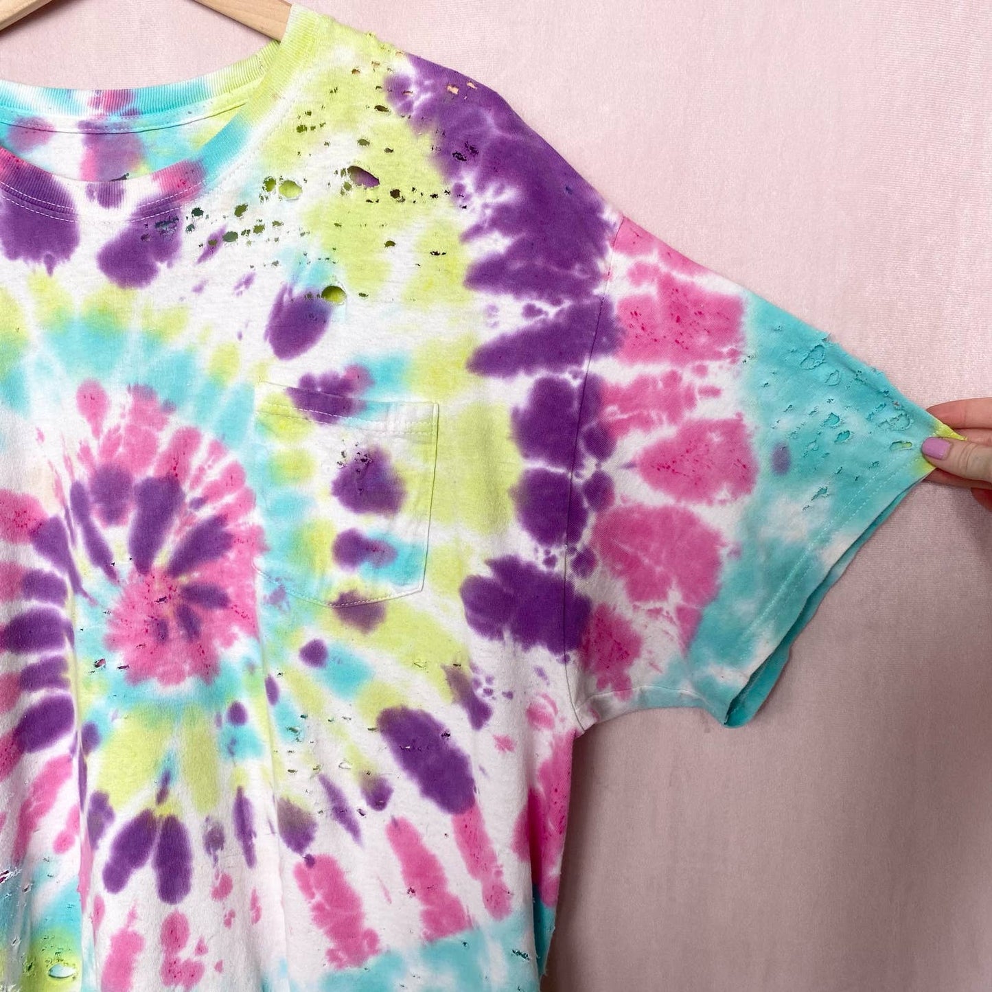 Upcycled Hanes Distressed Tie Dye T-Shirt, Size XL