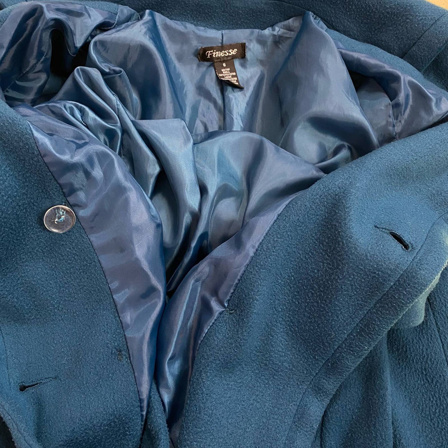Secondhand Finesse Double Breasted Long Teal Jacket, Size Small
