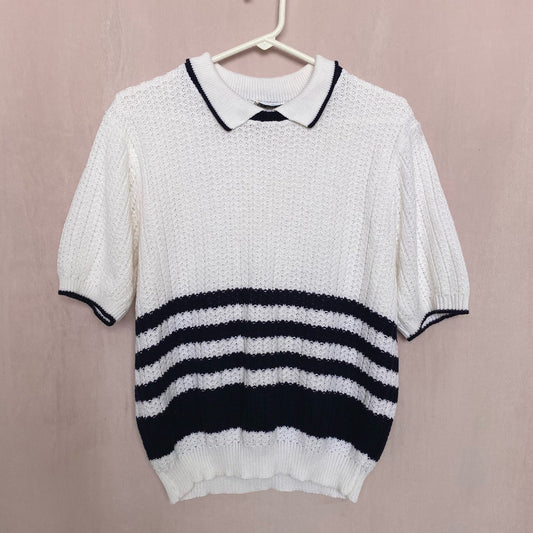 Vintage Stripe Polo Short Sleeve Sweater, Size M/L
