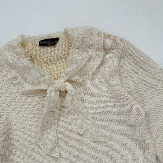Vintage Herman Geist Lace Collar Knit Sweater, Size Small