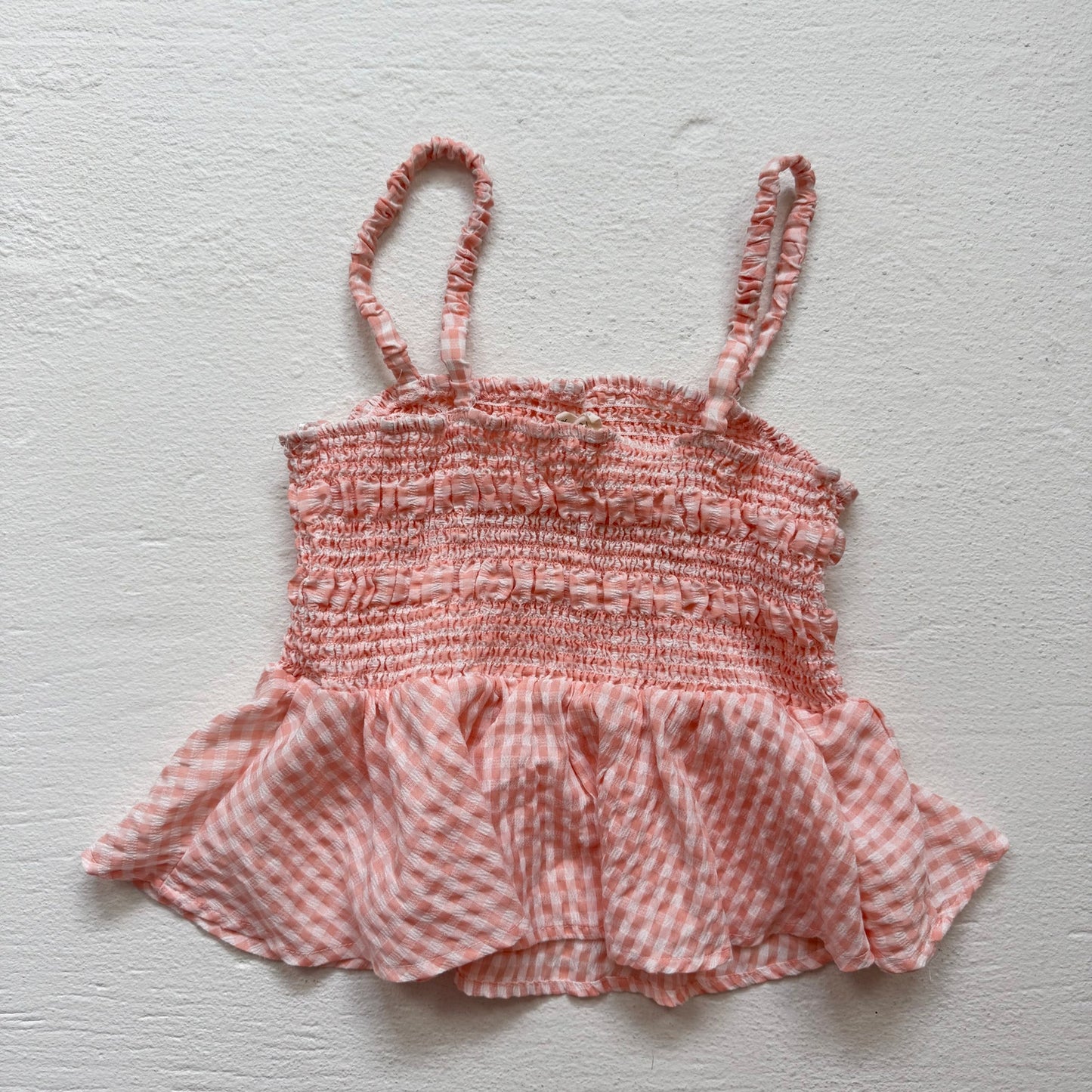Secondhand Meraki Peach Gingham Smocked Peplum Crop Top, Women's Small