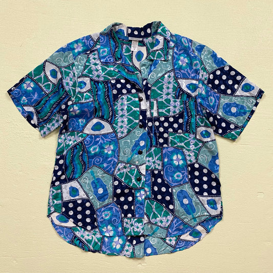 Vintage Nicola Abstract Floral Satin Button Up Shirt, Size Medium