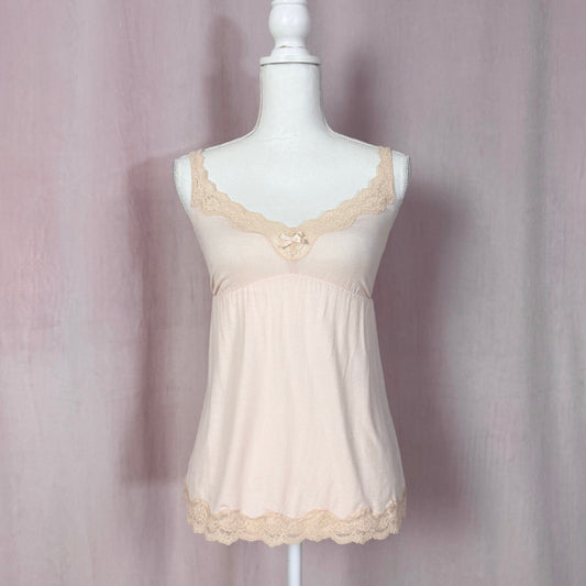 Secondhand Eberjey Lady Godiva Lace Trim Cami in Baby Pink, Size Small
