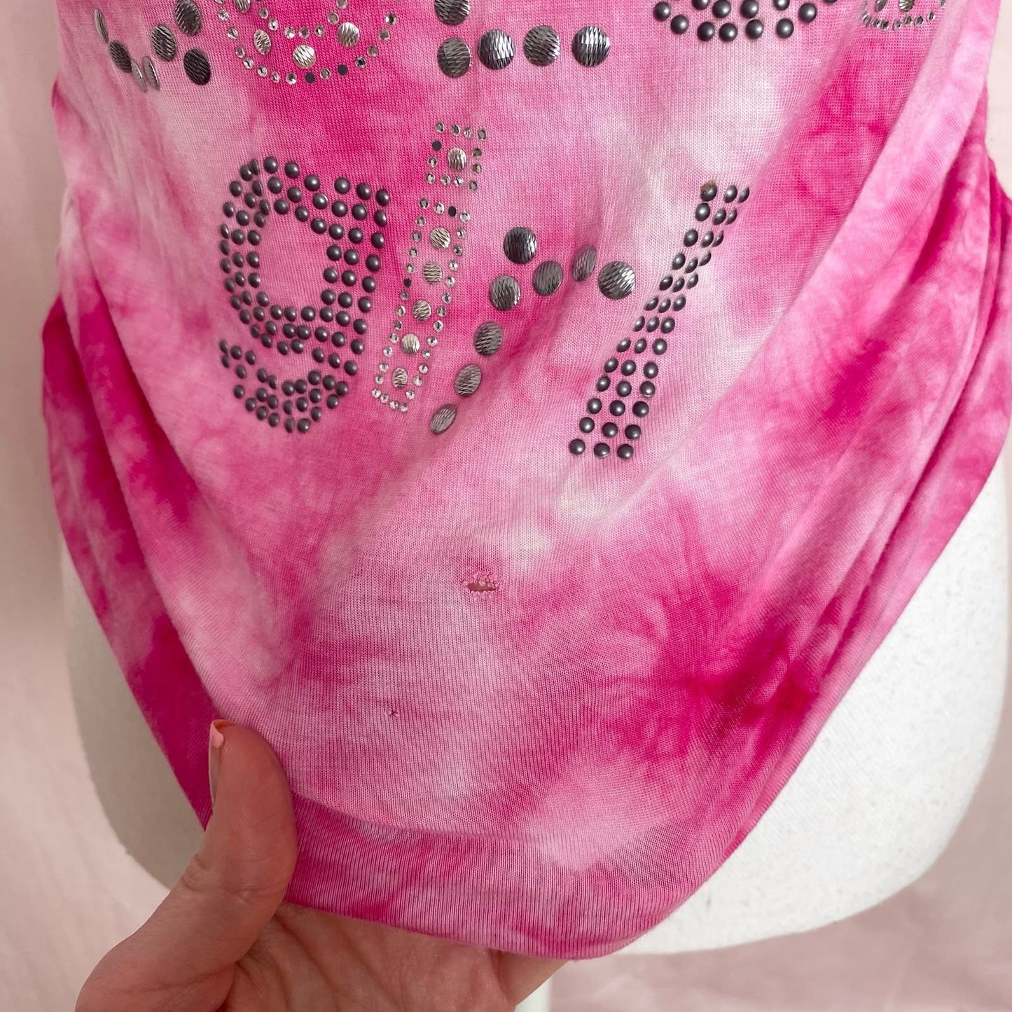 Y2K Guess Rhinestone Pink Tie Dye Tank Top, Size Large