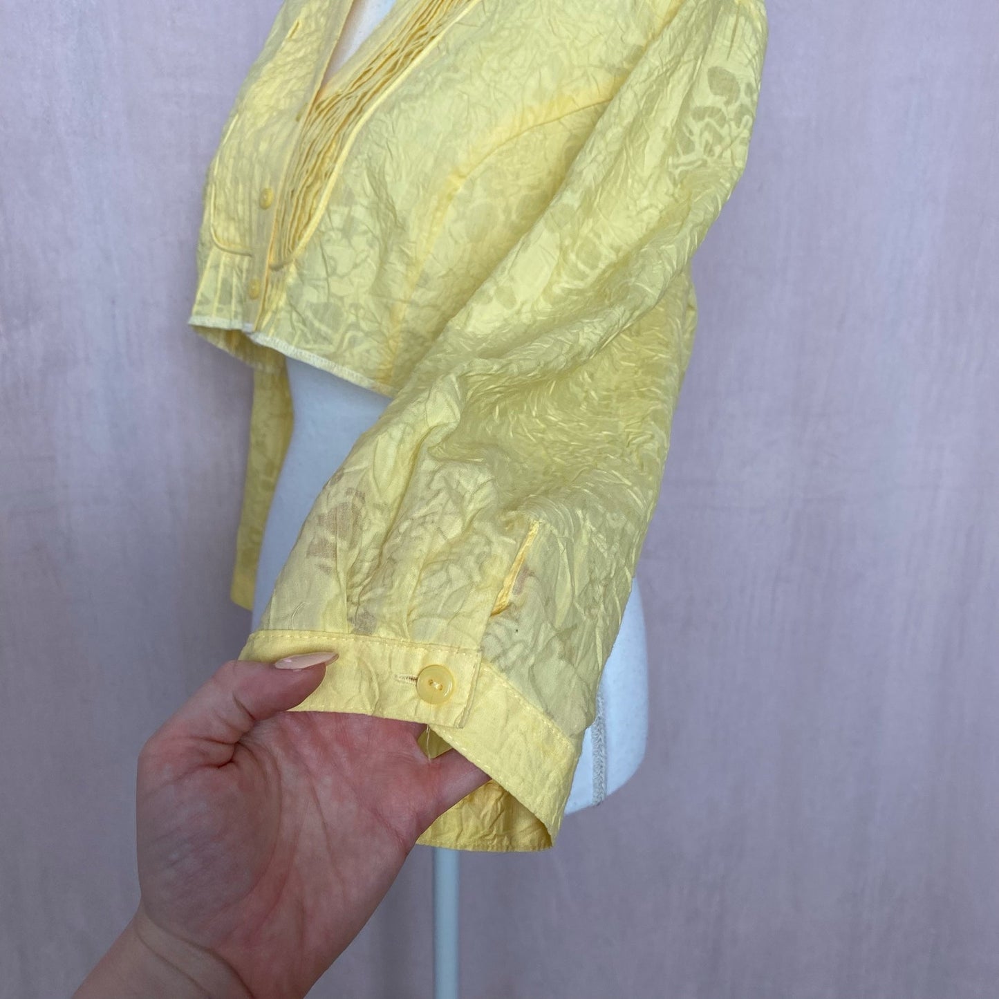 Reworked JM Collection Yellow Floral Crop Button Up, Size 14