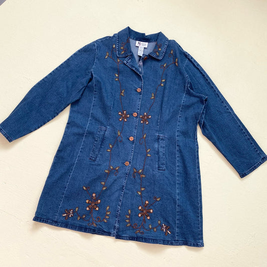 Vintage Maggie Sweet Beaded Denim Trench Jacket, Size 2X