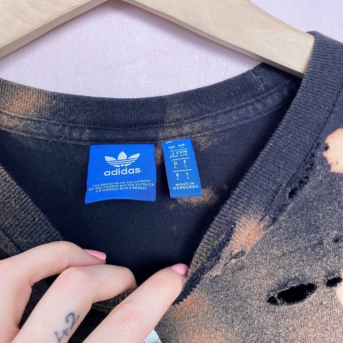 Upcycled Adidas Originals Logo Distressed Tee, Size Large