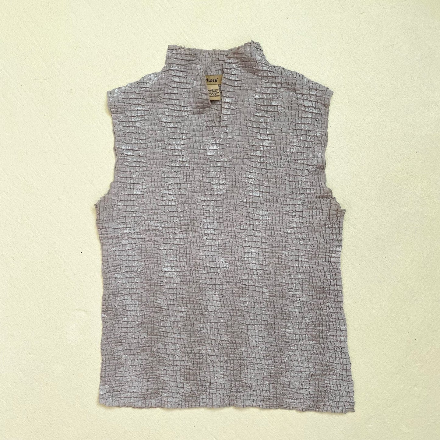 Vintage Plisse Crinkle Tank Top Sleeveless Blouse, Size Large