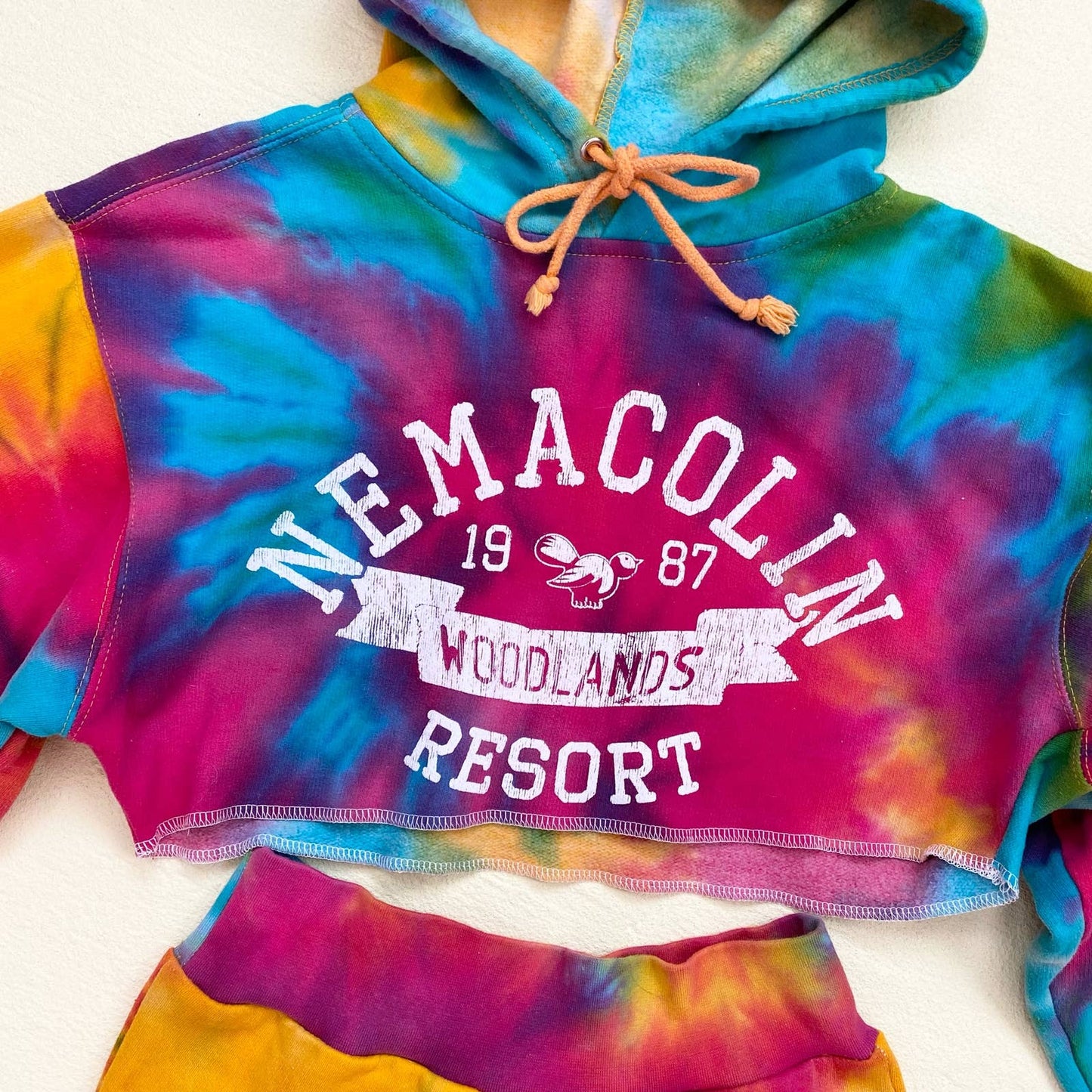 Upcycled Y2K Tie Dye Crop Hoodie & Shorts Set, Size XS