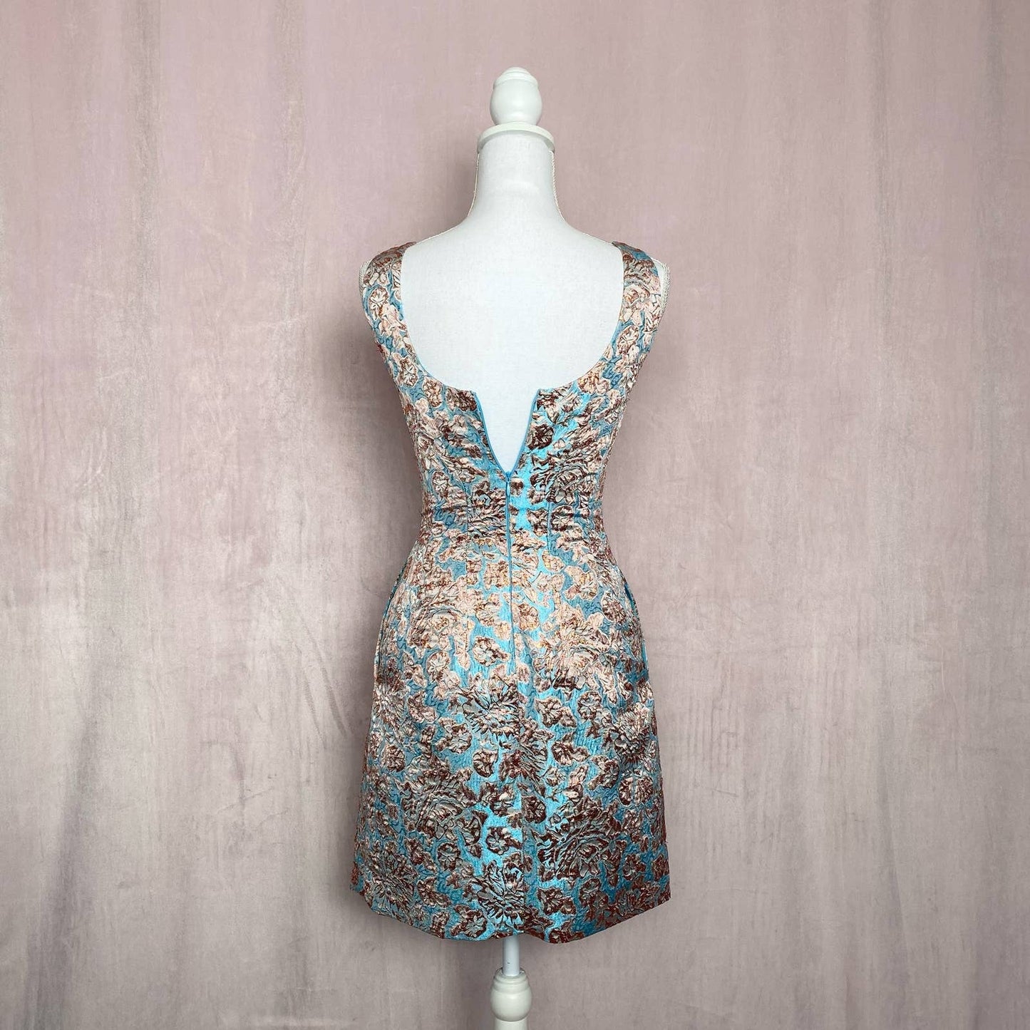 Secondhand Aqua Metallic Rose Gold Blue Floral Formal Dress, Size 0