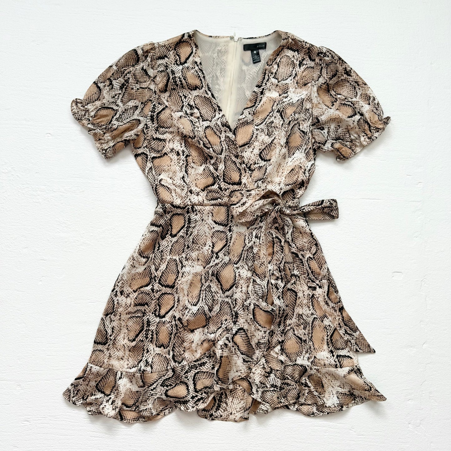 Secondhand Aqua Snake Print Wrap Mini Dress Fit & Flare, Size XS