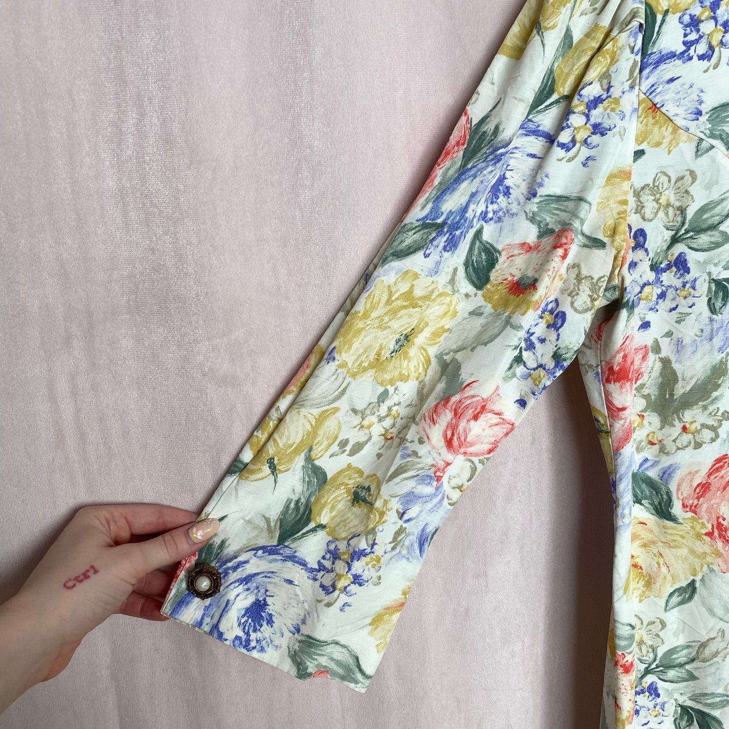 Vintage 80s Kwai Button Up Crop Sleeve Blouse, Size 12