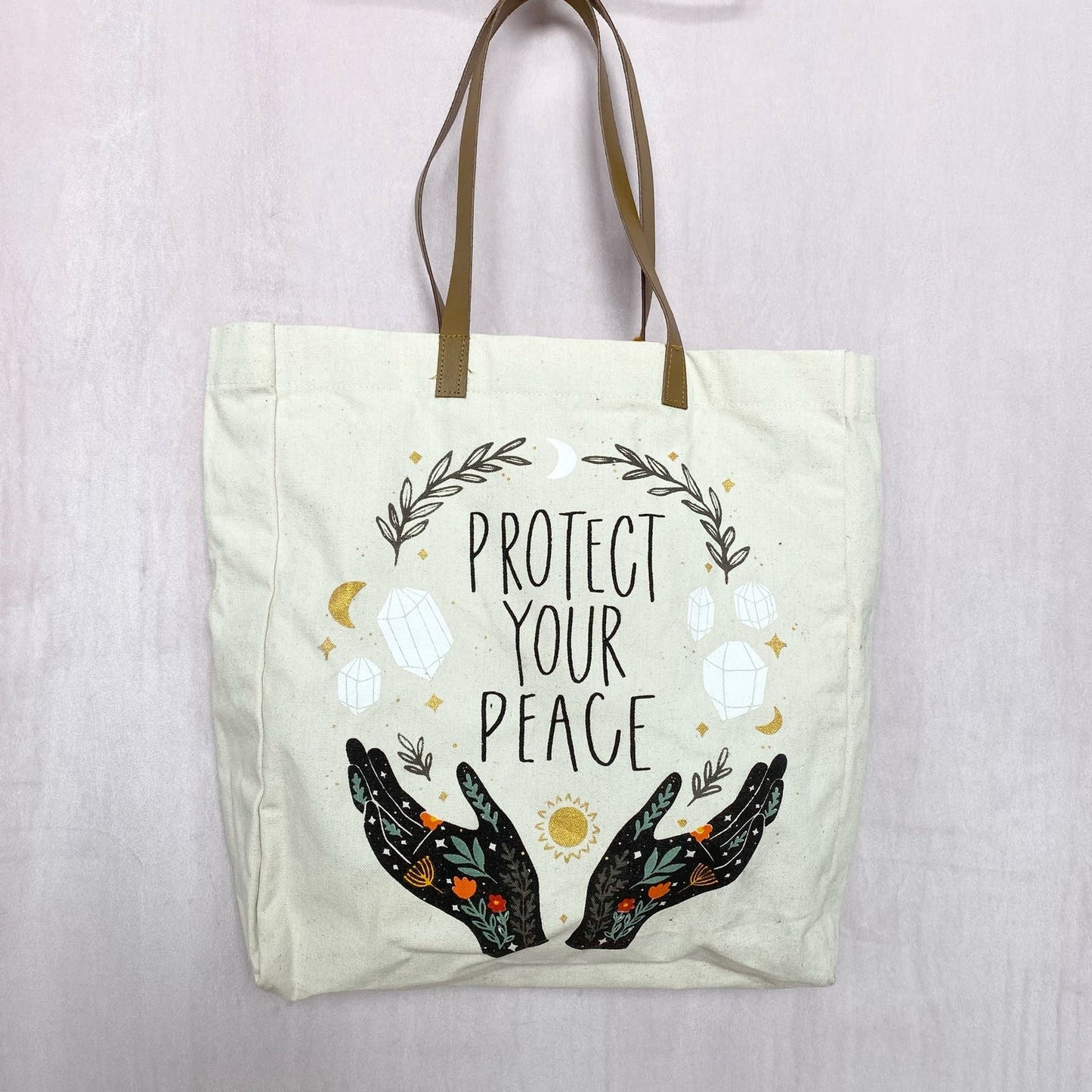 Preowned Kenzi Studio Protect Your Peace Graphic Woven Tote Bag