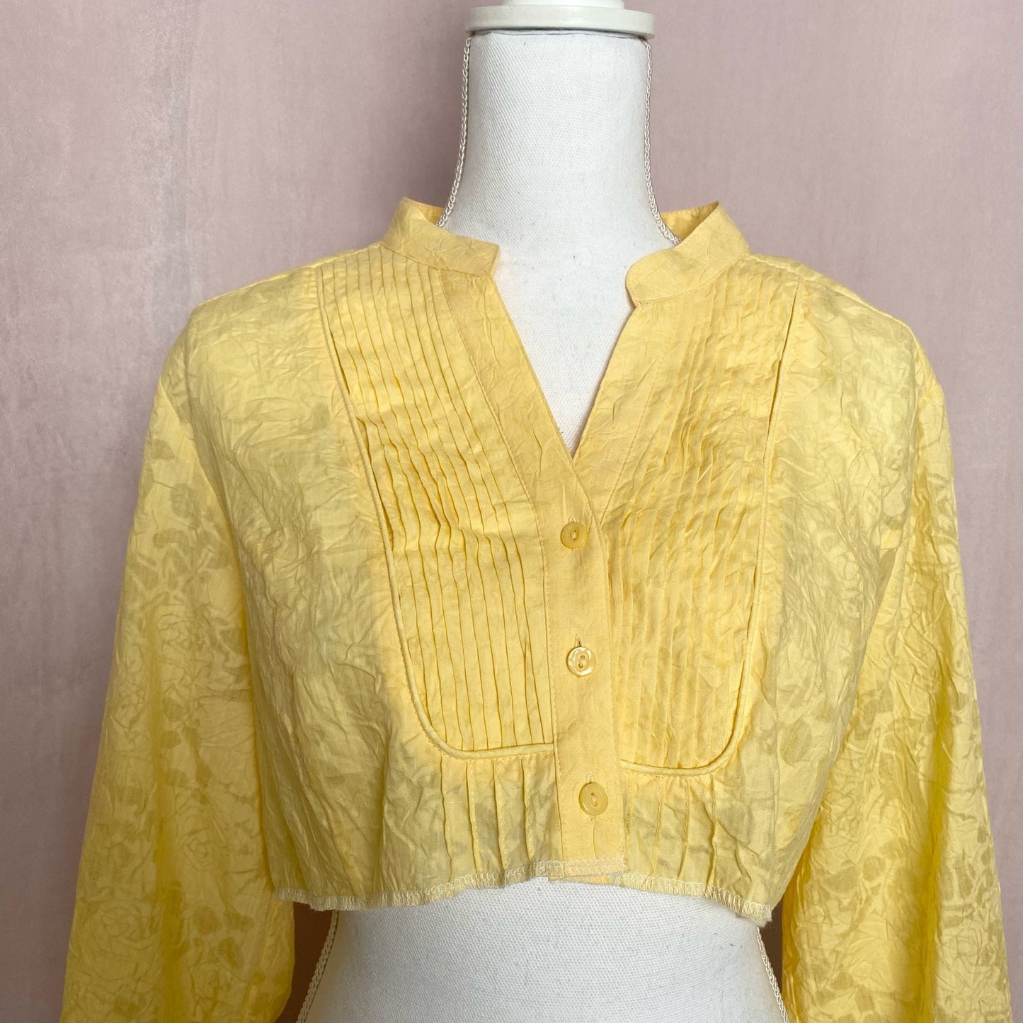 Reworked JM Collection Yellow Floral Crop Button Up, Size 14