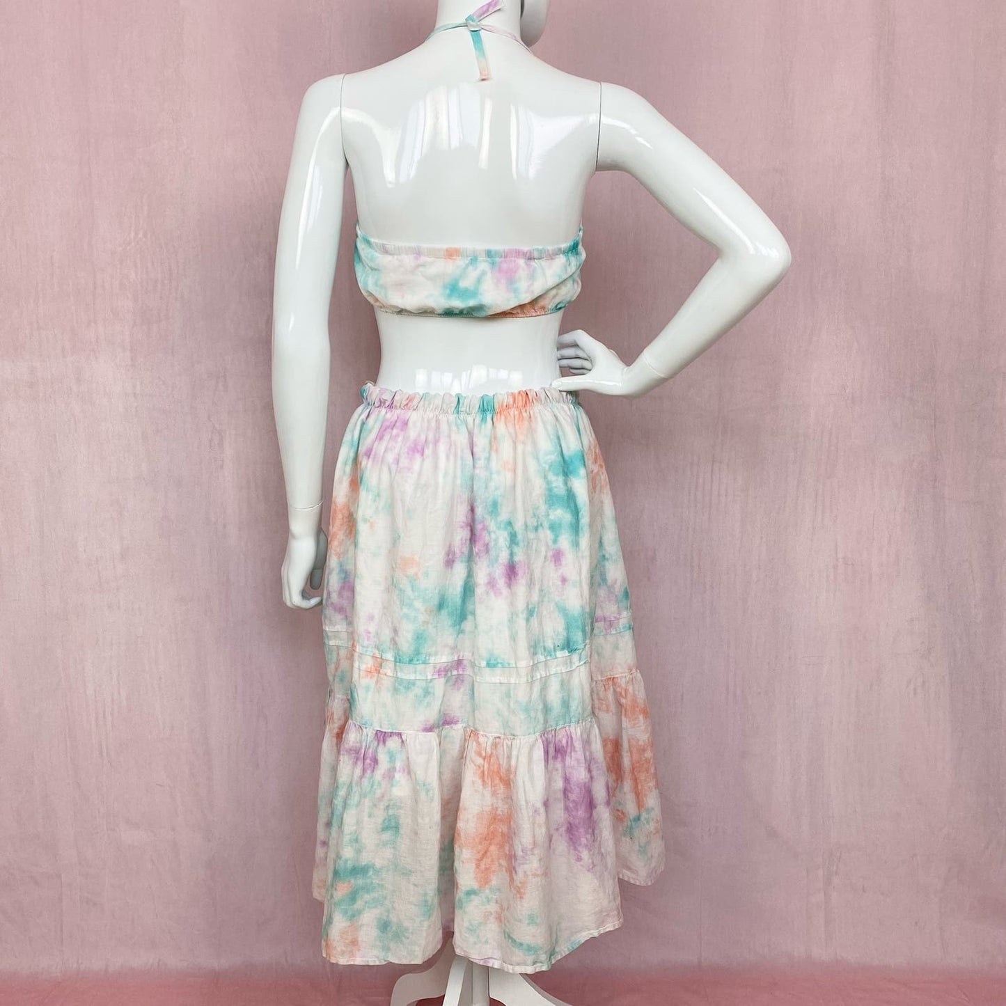Upcycled Tie Dye Crop Halter Top & Skirt Set, Size XS