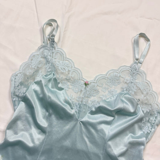 Vintage Maidenform Chantilly Blue Lace Trim Cami, Size Medium