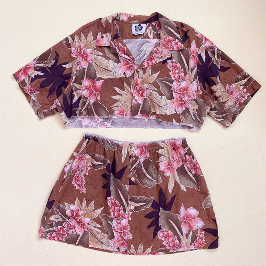 Upcycled Vintage Hawaiian Two Piece Skirt Set, Size L/XL