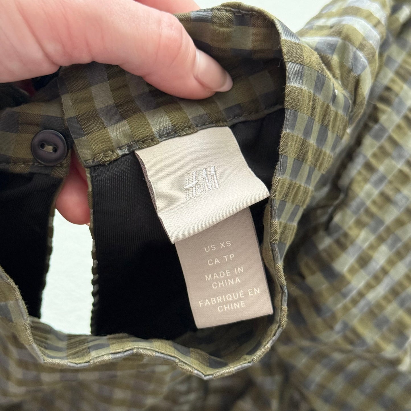 Secondhand H&M Green Plaid Puff Sleeve Babydoll Mini Dress XS