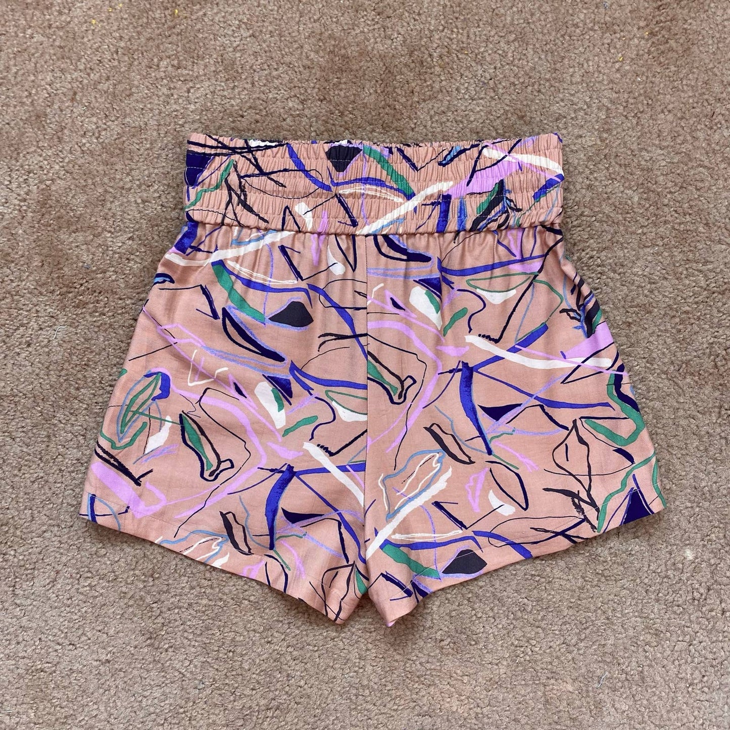 Secondhand Open Edit Tie Waist Doodle Print Shorts, Size XS