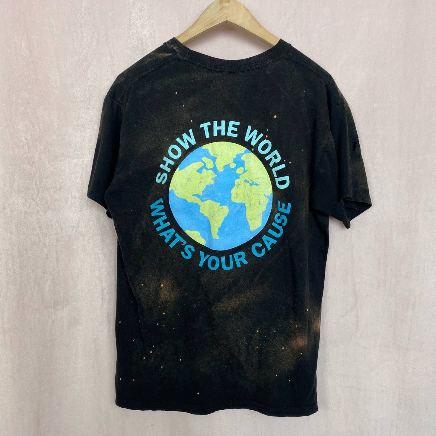 Upcycled Say Less Earth Graphic Distressed Acid Wash Tee, Size Large