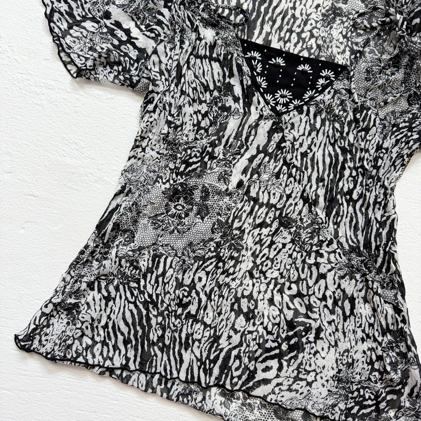 Y2K Kaelyn Max Sheer Beaded Tie Sleeve Blouse, Size Large