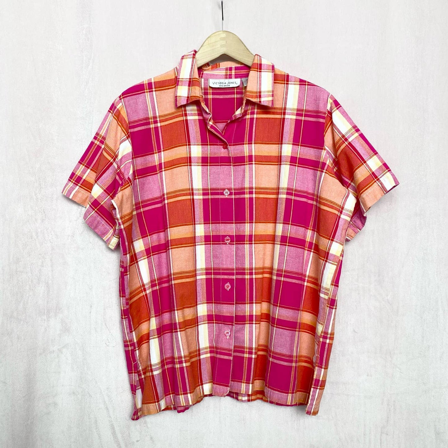 Vintage Victoria Jones Plaid Short Sleeve Button Up Shirt, Size 1X
