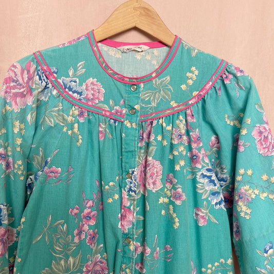 Vintage Button Up Floral Babydoll Dress, Size S/M
