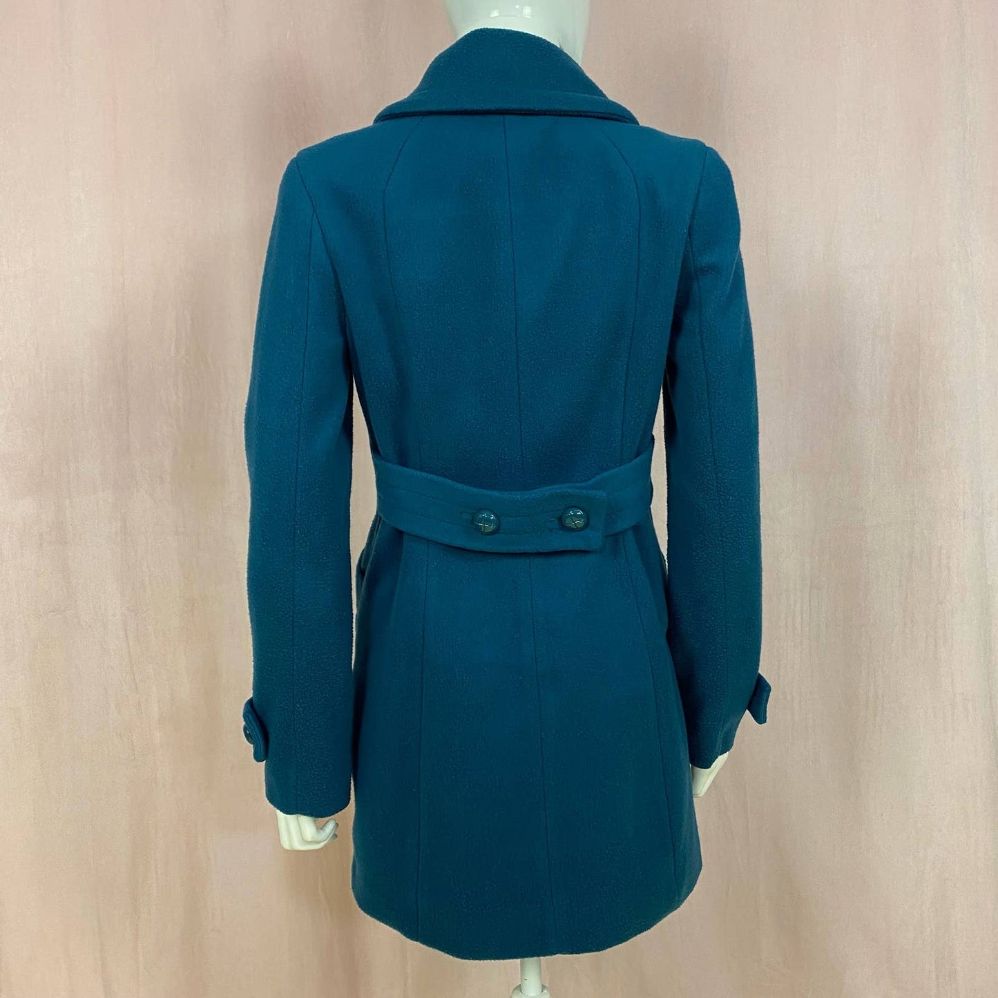 Secondhand Finesse Double Breasted Long Teal Jacket, Size Small