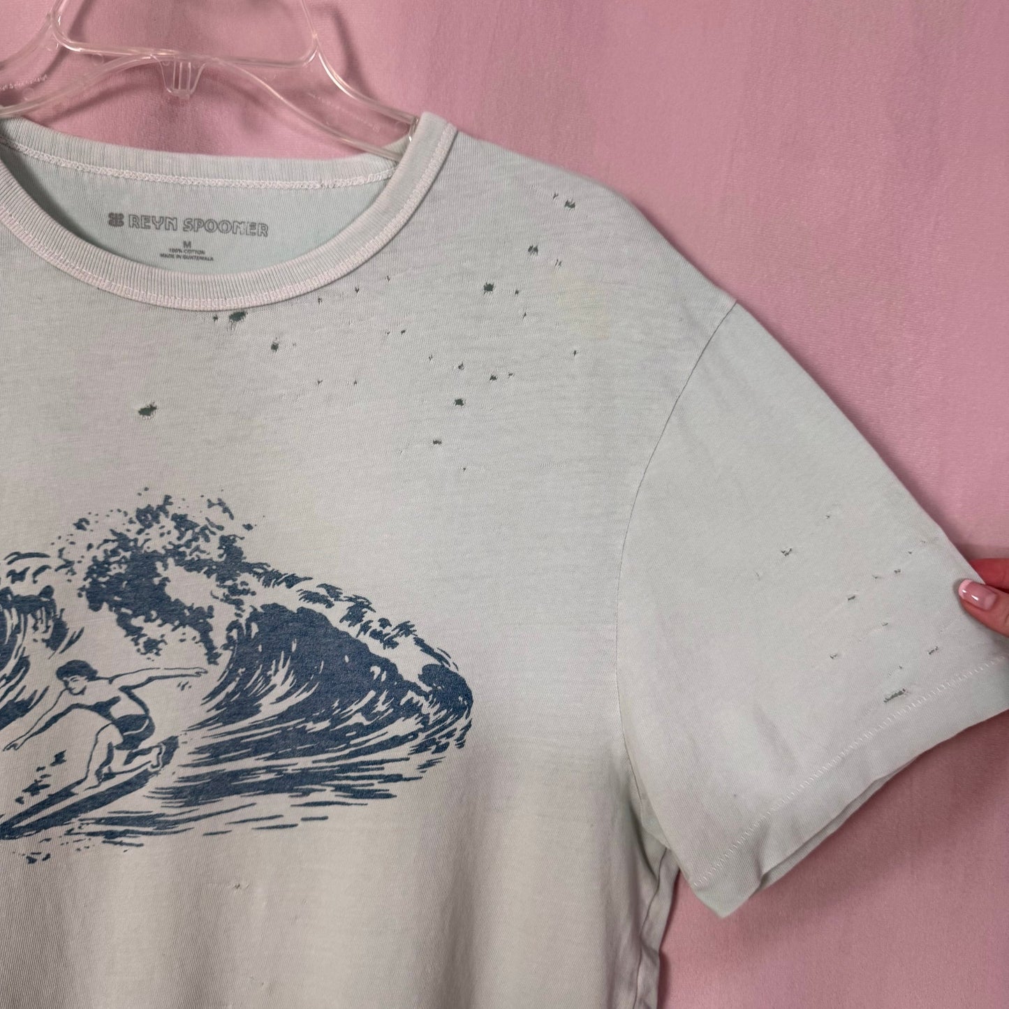 Upcycled Reyn Spooner Hawaii Surf Wave Distressed Tee, Size Medium