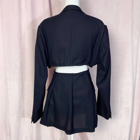 Upcycled Vintage Blazer Set in Navy Blue, Size Small