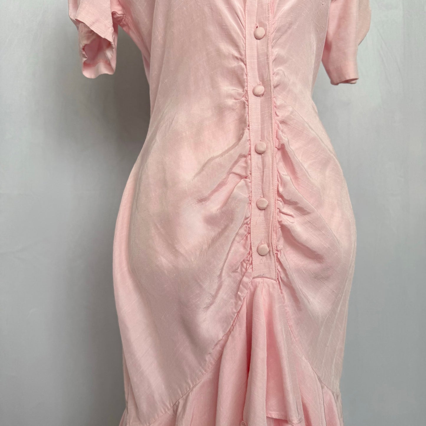 Vintage 80s Jonathan Martin Pink Button Front Dress, Size 9/10
