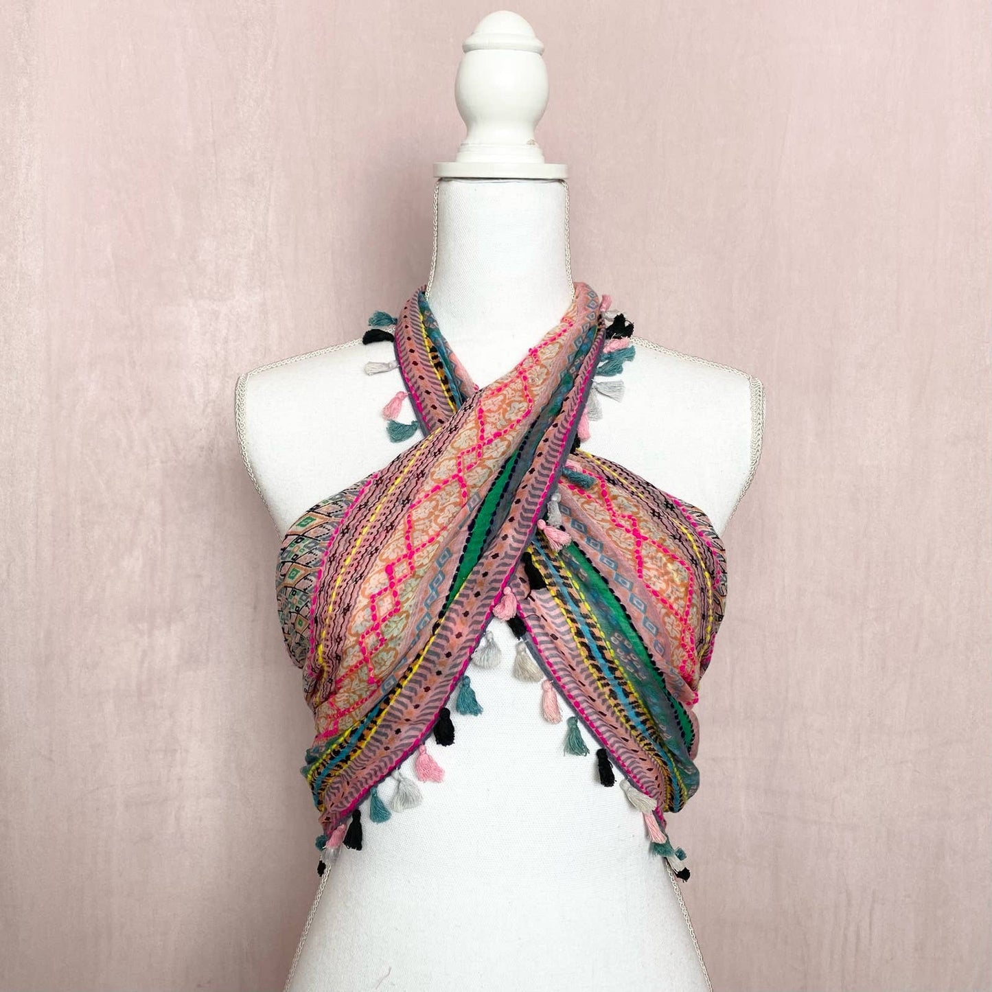 Secondhand Rainbow Knit Versatile Tassel Scarf - Shawl, Top, Skirt, etc.