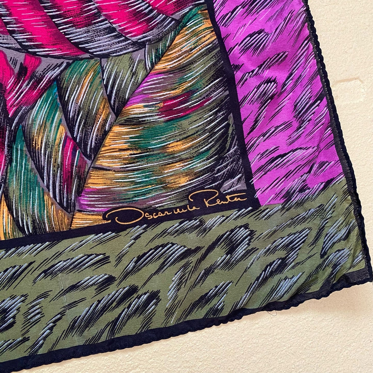 Vintage Oscar De La Renta Silk Leaf Print Scarf